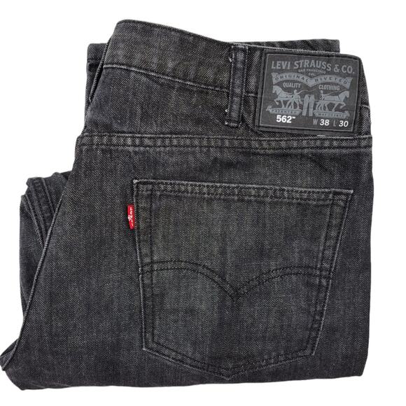 LEVI'S 562 Charcoal Black 100% Cotton Button Fly Straight Leg Jeans Size W38 L30